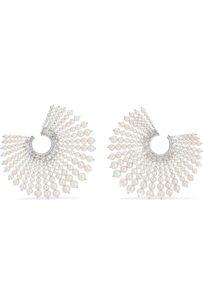 Amrapali 18-karat White Gold, Pearl And Diamond Earrings