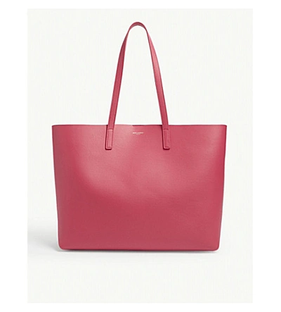 Saint Laurent Logo Leather Tote In Shocking Pink