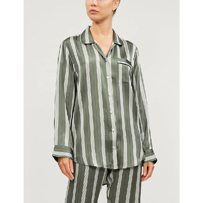 Asceno Striped Silk-satin Pyjama Top In Olive Stripe