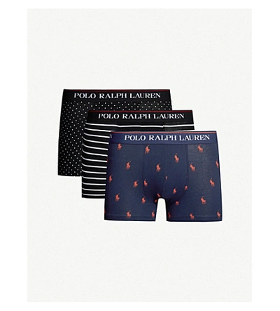 Polo Ralph Lauren Pack Of Three Classic-fit Stretch-cotton Boxer Briefs In Blk/wht