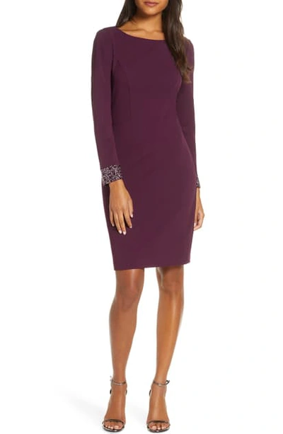 Vince Camuto Embellished Long Sleeve Cocktail Dress In Plum