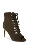 Charles David Charlye Lace-up Peep Toe Bootie In Dark Olive Suede