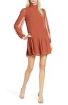 Ali & Jay Wink And A Shimmy Long Sleeve Pleated Chiffon Dress In Copper