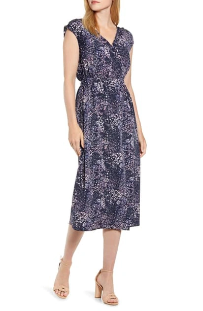 Bobeau Danielle Surplice Dress In Abstract Ditsy