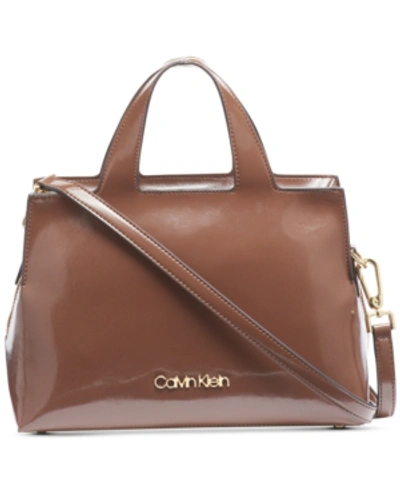 Calvin Klein Neat Satchel In Walnut/gold