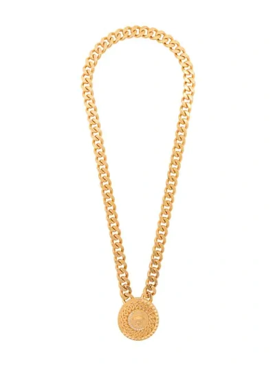 Versace Gold Tone Medallion Chain Necklace