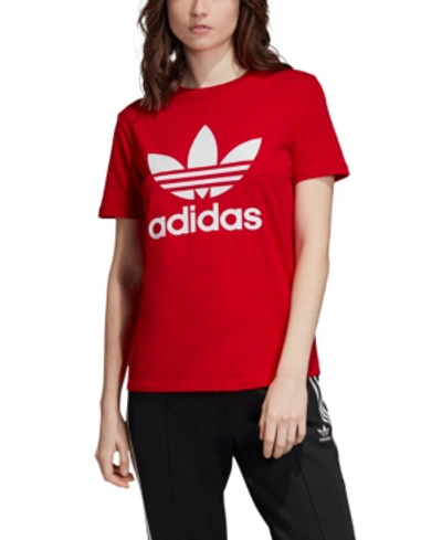 Adidas Originals Adicolor Cotton Trefoil T-shirt In Red/white