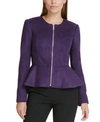 DKNY FAUX-SUEDE ZIP-FRONT PEPLUM JACKET