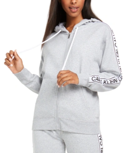 Calvin Klein Performance Vintage-logo Zip Hoodie In Pearl Grey Heather