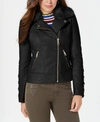 Guess Faux-fur-collar Faux-leather Jacket In Black