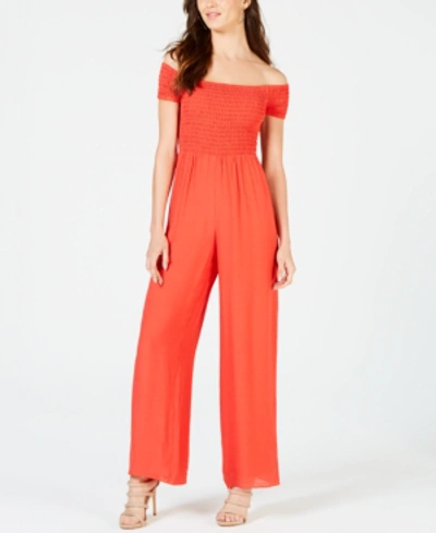 Guess Lily Off-the-shoulder Jumpsuit In Bright Tomato