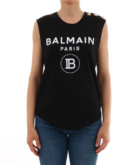 Balmain Black T-shirt With White Flock Logo