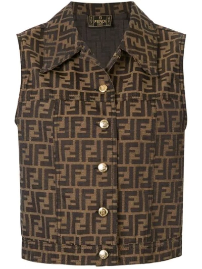 Pre-owned Fendi Zucca Pattern Buttoned Waistcoat In Brown