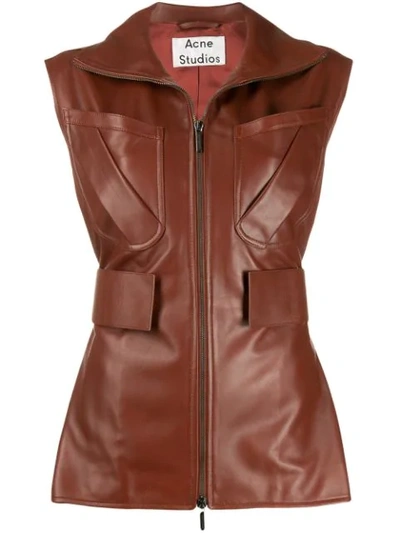 Acne Studios Zip-up Leather Waistcoat - 棕色 In Brown
