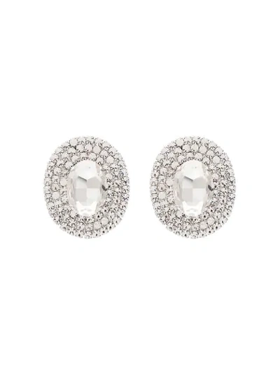 Alessandra Rich Crystal Oval Clip-on Earrings In Metallic