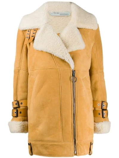 Off-white Oversized Suede Shearling Jacket In Neutrals