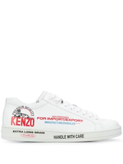 Kenzo Tennix Low Top Sneakers In White Color Leather In Red
