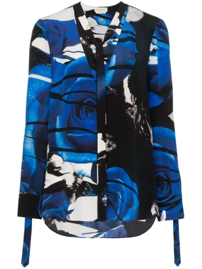 Alexander Mcqueen Abstract Rose Print Blouse In Blue