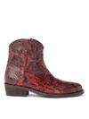 VIA ROMA 15 TEXAN ANKLE BOOT IN RED PYTHON PRINT LEATHER,11045491