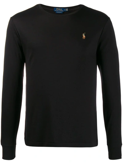 Polo Ralph Lauren Logo Embroidered Long-sleeve T-shirt In Black