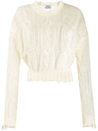 Acne Studios Frayed Cable Knit Jumper - 白色 In Frayed Cable Knit Sweater