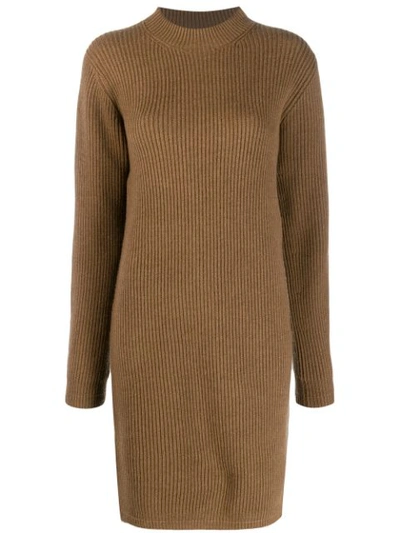 Acne Studios Ribbed-knit Wool Midi Dress In Brown