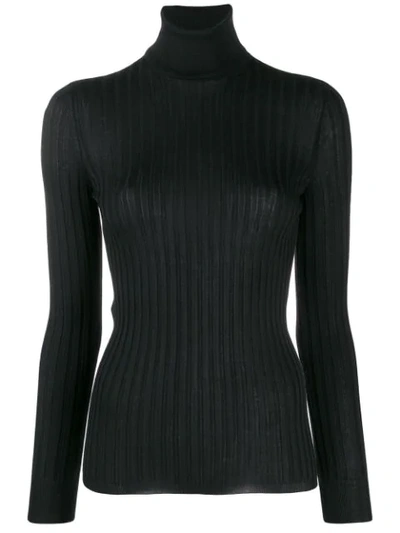 Gucci Fine Silk Turtleneck Knitted Top In Black