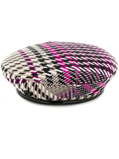 Maison Michel Checked Print Hat In Pink