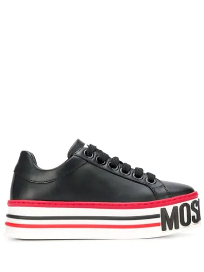 Moschino Logo-embossed Platform Sneakers In Black