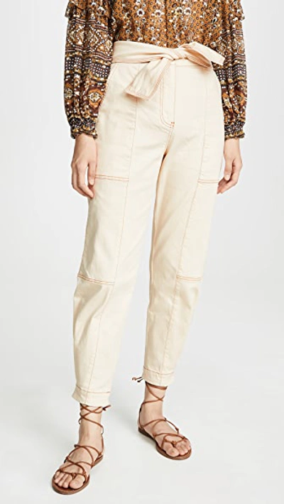 Ulla Johnson Storm Belted Paneled High-rise Tapered Jeans In Ecru