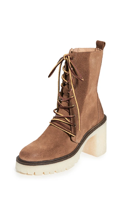 Free People Dylan Lace Up Boots In Taupe