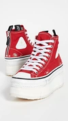 R13 Red Distressed High-top Sneakers In Red