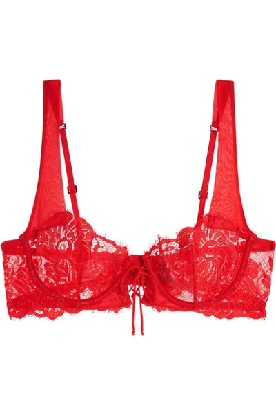 La Perla Poem Jersey-trimmed Stretch-leavers Lace Underwired Bra In Red