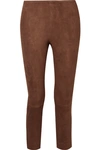 Vince Stretch Suede Split-hem Cropped Pants In Brown