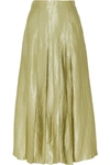 ANNA QUAN SABLE PLEATED CRINKLED-SATIN MIDI SKIRT