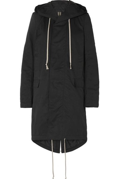 Rick Owens Hooded Faille Parka In Black