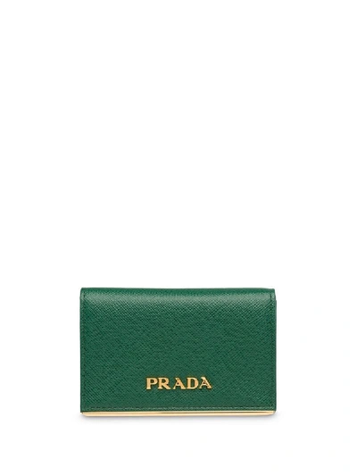 Prada Saffiano Leather Card Holder In Grün