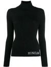 Moncler Intarsia Ribbed Wool Turtleneck Sweater In Black