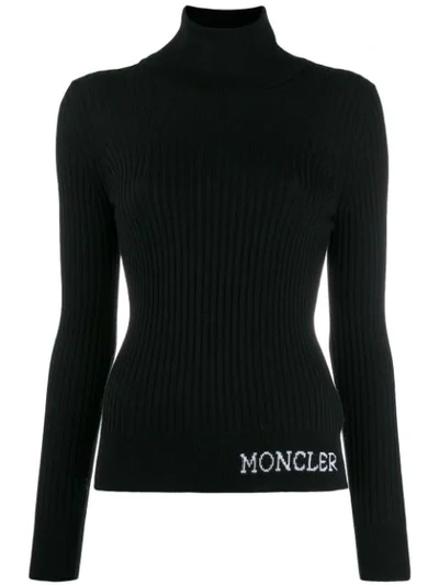 Moncler Intarsia Ribbed Wool Turtleneck Sweater In Black | ModeSens