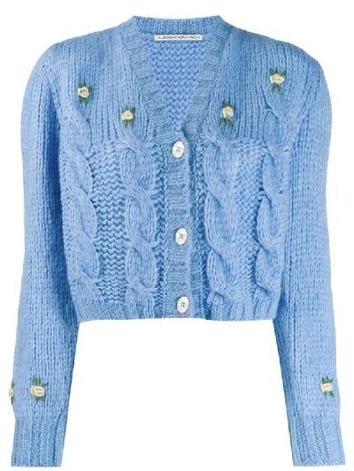 Alessandra Rich Chunky Knit Cropped Cardigan In Blue