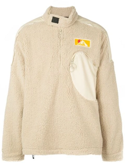 Off-white Ripstop-paneled Faux-shearling Sweater In Neutrals