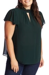 1.state Keyhole Flutter Sleeve Blouse In Pine Grove