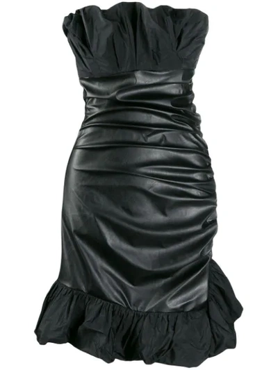 Pinko Faux-leather Strapless Dress In Black
