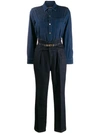 PINKO BELTED TWO-TONE DENIM JUMPSUIT