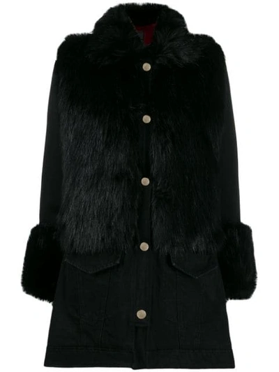 Pinko Faux Fur Trim Coat In Black
