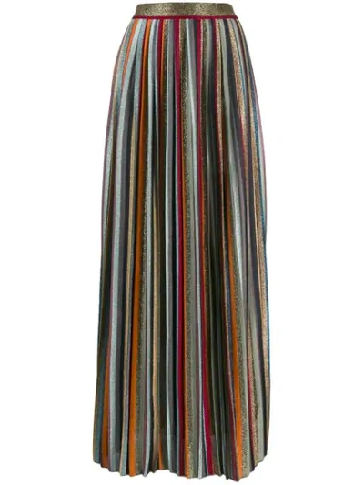 Missoni High Waist Pleated Lamé Knit Skirt In Blue