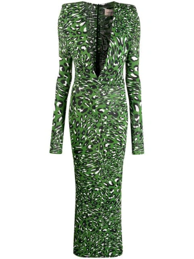 Alexandre Vauthier Plunge-neck Leopard-print Maxi Dress In Moss