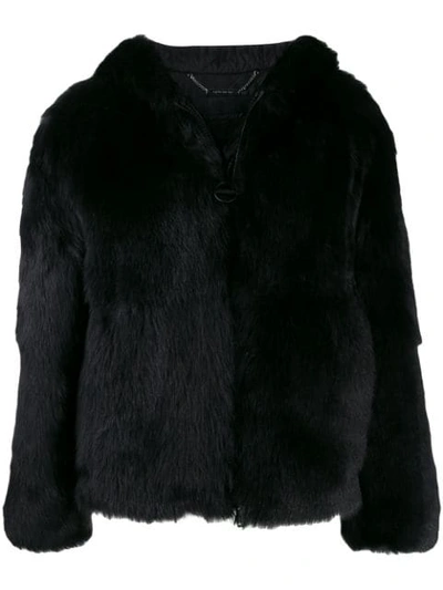 Givenchy Logo Hooded Shearling Coat In Black