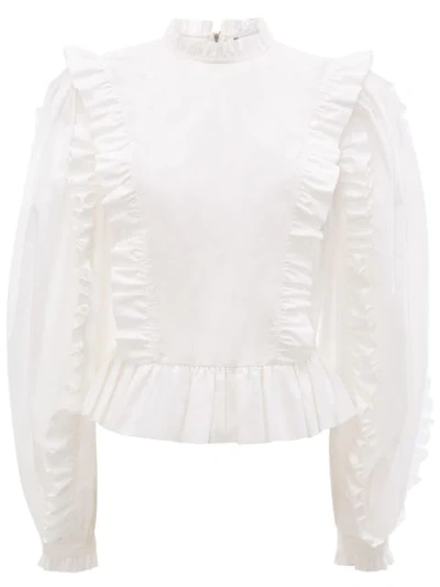 Jw Anderson Cotton Frilled Blouse In White