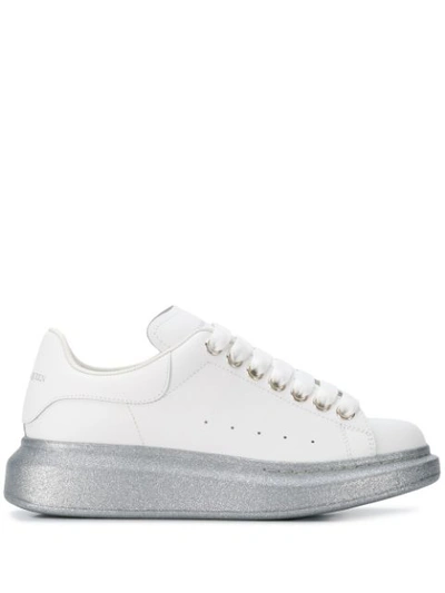 Alexander Mcqueen Oversized Glitter Low-top Sneakers In Silver